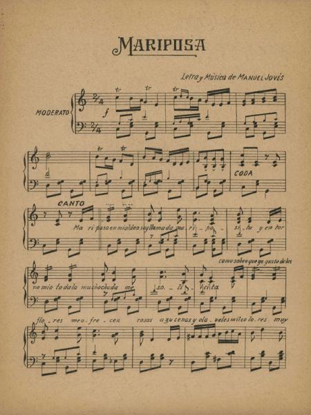 Partitura de la canción "Mariposa del amor" de Manuel Jovés P. 1 Partitura de la canción "Mariposa del amor" de Manuel Jovés P. 1