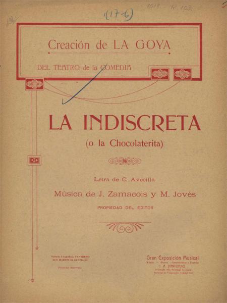 Carátula de la canción "La indiscreta (o la Chocolaterita)" de Manuel Jovés Carátula de la canción "La indiscreta (o la Chocolaterita)" de Manuel Jovés