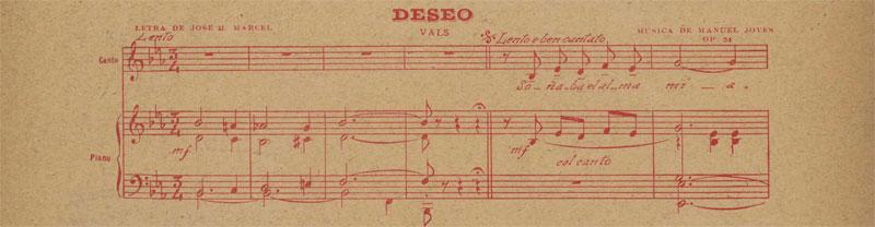 Partitura de la canción "La indiscreta" de Manuel Jovés (detalle) Partitura de la canción "La indiscreta" de Manuel Jovés (detalle)