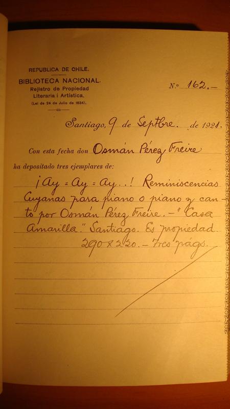 Registro de Propiedad Intelectual de la canción "Ay, ay, ay" de Osmán Pérez Freire