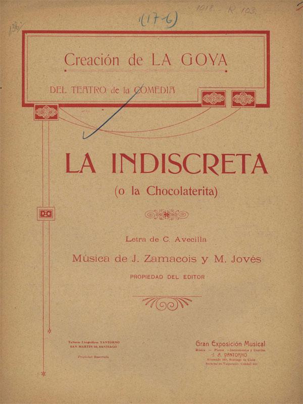 Carátula de la canción  "La indiscreta (o la Chocolaterita)" de Manuel Jovés