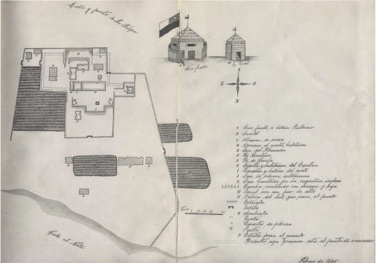 Plano del Fuerte Bulnes levantado por el gobernador Justo de la Rivera, febrero de 1845.