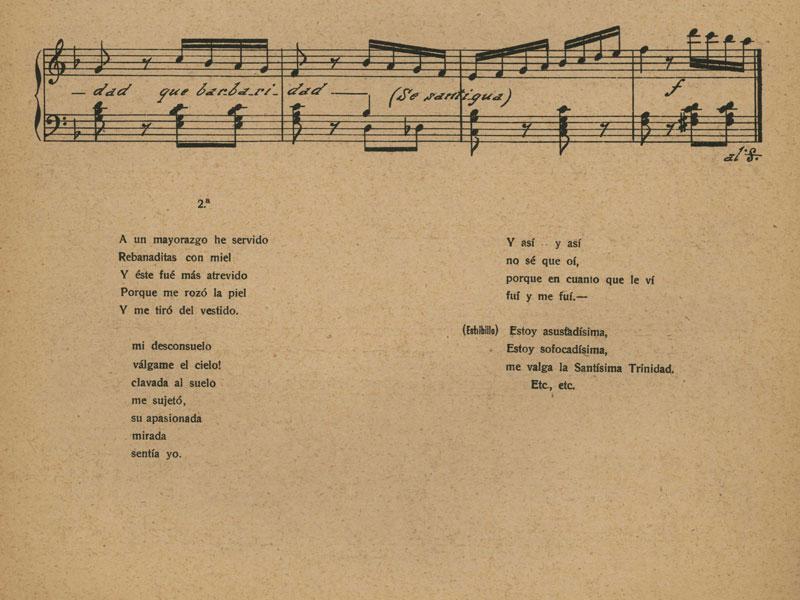 Partitura de la canción "La indiscreta" de Manuel Jovés (detalle) Partitura de la canción "La indiscreta" de Manuel Jovés (detalle)
