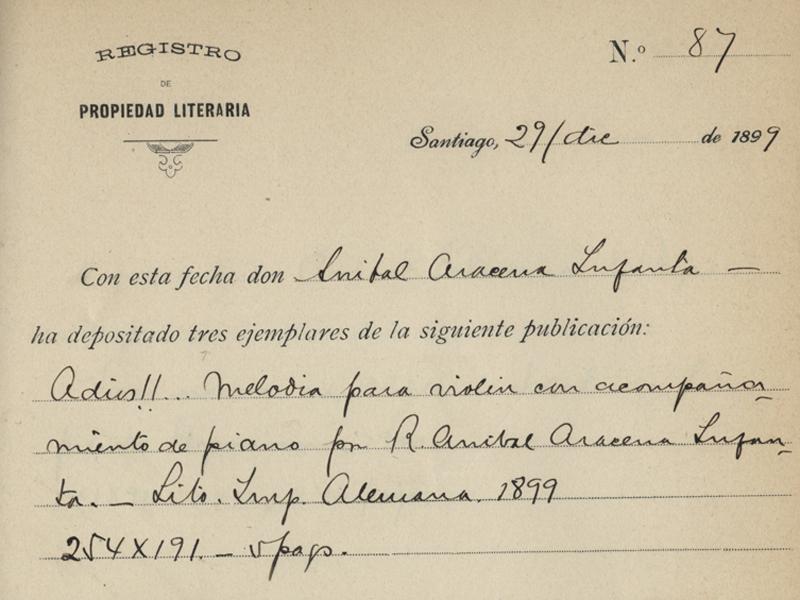 Registro de Propiedad Intelectual de la canción "Adiós!!..." de Aníbal Aracena Registro de Propiedad Intelectual de la canción "Adiós!!..." de Aníbal Aracena