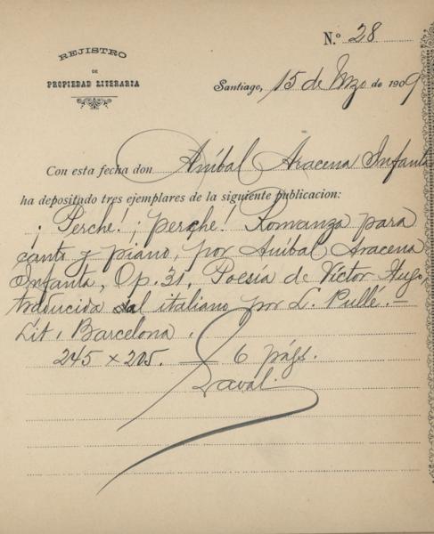 Registro de Propiedad Intelectual de  "¡Perche! ¡Perche!" de Aníbal Aracena Registro de Propiedad Intelectual de  "¡Perche! ¡Perche!" de Aníbal Aracena
