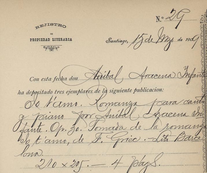 Registro de Propiedad Intelectual de la música "Jo T´amo" de Aníbal Aracena Registro de Propiedad Intelectual de la música "Jo T´amo" de Aníbal Aracena