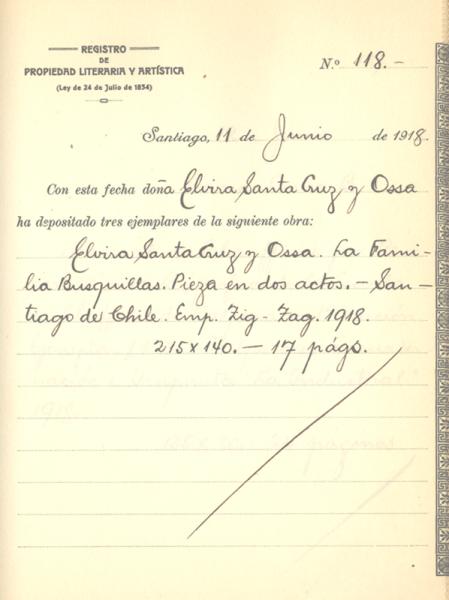 Registro de la obra &quot;La familia busquillas&quot;  de Elvira Santa Cruz y Ossa