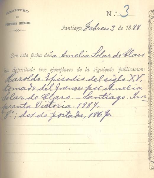 Registro de Propiedad Intelectual de la obra "Haroldo", de Amelia Solar de Claro Registro de Propiedad Intelectual de la obra "Haroldo", de Amelia Solar de Claro