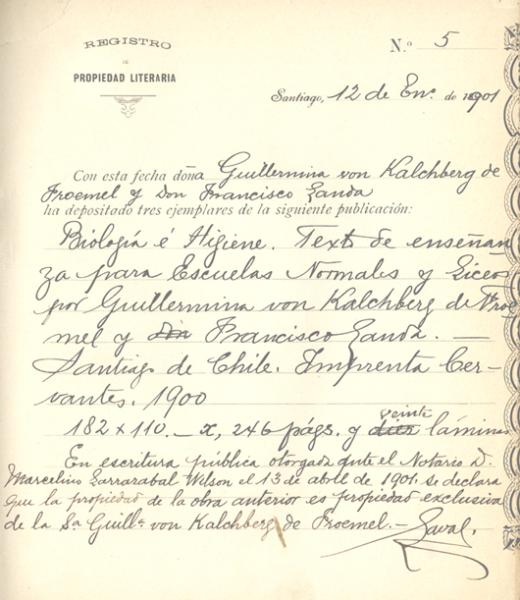 Registro del libro "Biología e higiene" de Guillermina von Kalchberg de Froemel Registro del libro "Biología e higiene" de Guillermina von Kalchberg de Froemel