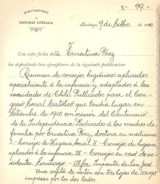 Registro del libro &quot;Resumen de consejos higiénicos&quot; de Ernestina Pérez